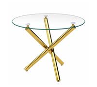 Mesa comedor redonda 80x80x76 cm - cristal templado y patas doradas, moderno minimalista - dorado