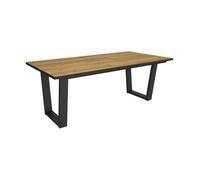 Mesa Comedor Skraut Home, Mesa Fija Cocina y Salón, 194x90x74cm, Para 10 Comensales, Muebles Comedor, Estilo Industrial, Roble y negro