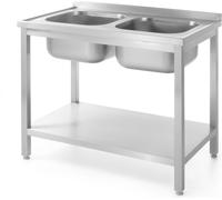 Mesa con 2 fregaderos y espacio de almacenamiento, atornillada, profundidad de 600 mm, línea profesional, dimensiones 1000x600x(alto)850 mm