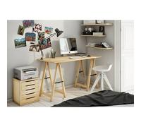 Mesa con caballetes plegables (L x An x Al: 140 x 70 x 78,5 cm, Natural, Pino, 3 pzs.)
