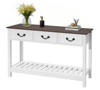 Mesa consola de 120 cm, estilo rústico, para colocar detrás del sofá, con cajones y estante inferior. Mesa rectangular de madera, ideal para la entrada, pasillo, dormitorio, sala de estar o recibidor,