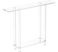 Mesa consola de acrílico, con 2 niveles, diseño estrecho, con espacio de almacenamiento abierto en la parte inferior. Mesa auxiliar rectangular moderna de acrílico, transparente, ideal para recibidore