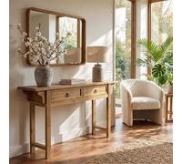 Mesa consola de madera maciza, 160 cm. Mesa de entrada de estilo rústico con 2 cajones. Mesa rectangular para sofá, mesa auxiliar para recibidor, pasillo o salón