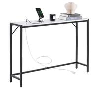 Mesa consola de mármol VEVOR, moderna mesa larga para pasillo (110 cm) con toma de corriente, mesa auxiliar delgada con estructura de hierro, con protección antideslizante y soporte triangular, ideal