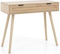 Mesa consola de ratán con cajón extraíble, mesa de entrada, mesa de madera rústica