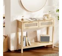 Mesa consola de ratán VEVOR con 2 cajones de almacenamiento, mesa de entrada de ratán con puerta corrediza de ratán natural, mesa de sofá consola para sala de estar, estudio, entrada o pared de TV, na