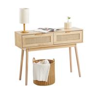 Mesa consola de ratán VEVOR con 2 cajones de almacenamiento, mesa de entrada de ratán con puerta corrediza de ratán natural, mesa consola de sofá para sala de estar, estudio, entrada o pared de TV, na