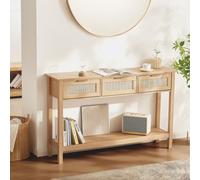 Mesa consola de ratán VEVOR con 3 cajones de almacenamiento, mesa de entrada de ratán con puerta corrediza de ratán natural, mesa de sofá consola para sala de estar, estudio, entrada o pared de TV, na