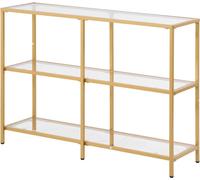 Mesa consola de vidrio de 3 niveles, rectangular, para colocar al lado del sofá, con sistema antideslizante dorado