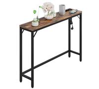 Mesa Consola Estrecha Con Enchufe y Puerto USB, 100 x 23 x 80 cm, Auxiliar de Pasillo, Pequeña de Exposición, de Sofá, Vintage, Marrón y Negro Para Vestíbulo