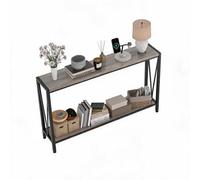 Mesa consola estrecha de 2 niveles - Diseño en V moderno, estructura metálica robusta, estantes amplios para almacenaje, ideal para recibidor, sala, pasillo u oficina, con estabilidad ajustable