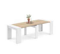 Duehome Mesa consola extensible Denis 50-235x90 cm melamina Blanco Artik - Roble Canadian