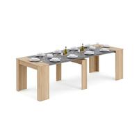 Duehome - Mesa consola extensible Denis - 50-235×90 cm - Melamina - Roble Canadian, Gris grafito