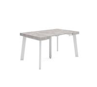 Mesa consola extensible, mesa comedor plegable, 140x90x73cm, para 6 comensales, patas de madera, estilo moderno, cemento