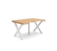 Mesa consola extensible, mesa comedor plegable, 140x90x73cm, para 6 comensales, patas madera maciza, estilo moderno, roble