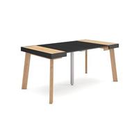 Mesa Consola Extensible, Mesa Comedor Plegable, 160, Para 8 Comensales, Patas De Madera, Estilo Moderno, Roble Y Negro