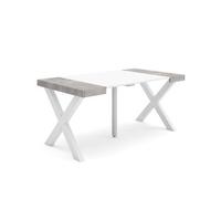 Mesa Consola Extensible, Mesa Comedor Plegable, 160, Para 8 Comensales, Patas Madera Maciza, Estilo Moderno, Blanco Y Cemento
