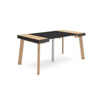 Mesa consola extensible, mesa comedor plegable, 160x90x73cm, para 8 comensales, patas de madera, estilo moderno, roble y negro