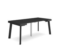 Mesa consola extensible, mesa comedor plegable, 180x90x73cm, para 8 comensales, patas de madera, estilo moderno, negro
