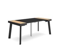 Mesa consola extensible, mesa comedor plegable, 180x90x73cm, para 8 comensales, patas de madera, estilo moderno, roble y negro