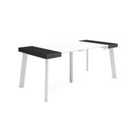 Mesa consola extensible, mesa comedor plegable, 180x90x73cm, para 8 comensales, patas de madera, estilo moderno, blanco y negro
