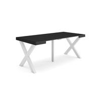 Mesa consola extensible, mesa comedor plegable, 180x90x73cm, para 8 comensales, patas madera maciza, estilo moderno, negro
