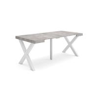 Mesa consola extensible, mesa comedor plegable, 180x90x73cm, para 8 comensales, patas madera maciza, estilo moderno, cemento