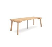 Mesa consola extensible, mesa comedor plegable, 222x90x73cm, para 10 comensales, patas de madera, estilo moderno, roble