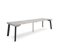 Mesa consola extensible, mesa comedor plegable, 302x90x73cm, para 14 comensales, patas de madera, estilo moderno, cemento