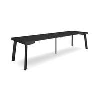 Mesa consola extensible, mesa comedor plegable, 302x90x73cm, para 14 comensales, patas de madera, estilo moderno, negro