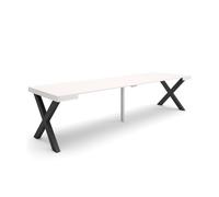 Mesa consola extensible, mesa comedor plegable, 302x90x73cm, para 14 comensales, patas madera maciza, estilo moderno, blanco