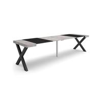Mesa consola extensible, mesa comedor plegable, 302x90x73cm, para 14 comensales, patas madera maciza, estilo moderno, cemento