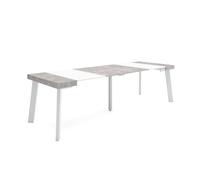 Skraut Home | Mesa Consola Extensible | Mesa Comedor Plegable | 260 | para 12 comensales | Patas de Madera | Estilo Moderno | Blanco y Cemento