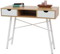 Mesa consola HWC-E92, mesa auxiliar de almacenamiento, estructura 3D, 100x40 cm, color marrón natural y blanco