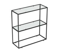 Mesa consola konnevesi con estante metaly y cristal templado 85 x 80 x 30 cm - negro mate y transparente [en.casa]