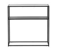 Mesa consola kuhmo con estante adicional tablero de cristal templado/metal 80 x 80 x 30 cm - negro [en.casa]