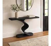 Mesa Consola Moderna, Mueble Recibidor Estrecho, Mesa Auxiliar Entrada | Base Geométrica Con Esferas, Acabado Blanco, Marco Metálico Y Perfil Estrecho Para Entrada Y Pasillo(Black,31.4"/80cm)