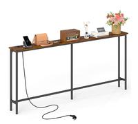 Mesa Consola Recibidor Entrada con Toma 180 cm A.(Marrón&Negro/1 Pieza)