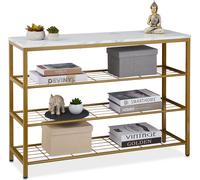 Mesa consola Relaxdays, con aspecto de mármol, dimensiones: 70 x 101 x 30 cm, metal y MDF, consola estrecha para pasillo, con 4 estantes, color dorado/blanco