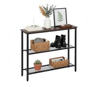 Mesa Consola Relaxdays, HxBxT: 75 x 80 x 23 cm, Metal, MDF, Consola Estrecha para el Pasillo, 3 estantes, marrón/Negro