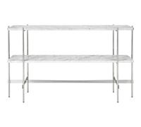 Mesa Consola TS Alt. 72 2 Estantes Acero Pulido/mármol de Carrara Blanco