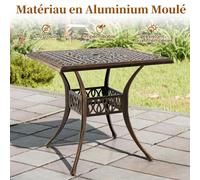 Mesa cuadrada para jardín y balcón - Mesa tipo bistró - Mueble de jardín - Mesa para terraza - Mesa para sombrilla - Aluminio fundido