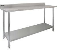 Mesa de acero inoxidable para uso gastronómico, 183x60x90 cm, capacidad de carga de 250 kg, borde elevado de 100 mm, estante ajustable, patas con altura regulable