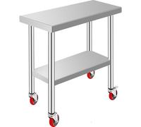 Mesa de acero inoxidable VEVOR de 762 x 305 mm, mesa de trabajo, mesa de cocina con ruedas
