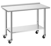 Mesa de acero inoxidable VEVOR para hostelería, 1220 x 610 x 894 mm, mesa de acero inoxidable con ruedas, borde elevado (30 mm), mesa de trabajo con base para restaurante. Capacidad de carga: superfic