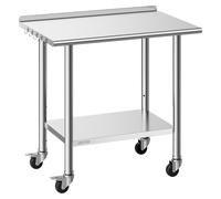 Mesa de acero inoxidable VEVOR para hostelería, 915 x 610 x 894 mm, mesa de acero inoxidable ajustable con ruedas, borde elevado (30 mm), mesa de trabajo con base para restaurante. Capacidad de carga: