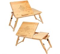 Mesa de bambú para portátil set de 2 55x28x35cm Orificios de ventilación y cajón