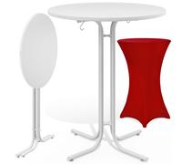 Mesa de bar blanca 110x70cm + funda de mesa de bar roja Ø70cm