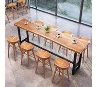 Mesa De Bar De Madera Maciza Industrial Mesa De Comedor Alta Rectangular, Barra De Cocina Con Base Metálica, Mostrador Para Bar Pub Bistró Balcón Terraza, Solo Mesa Sin Taburetes(70.9"/180cm)