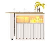 Mesa de bar extensible 135-205x39x100 cm - mesa de bar moderna con led, puertas con rayas, blanco